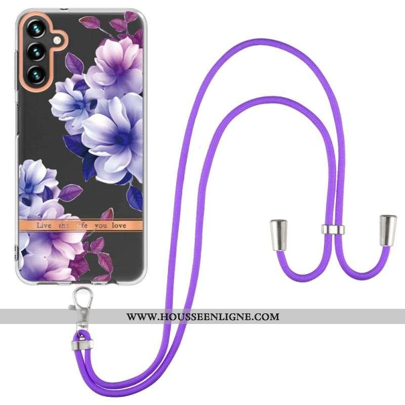 Coque Samsung Galaxy A54 5G à Cordon Fleurs