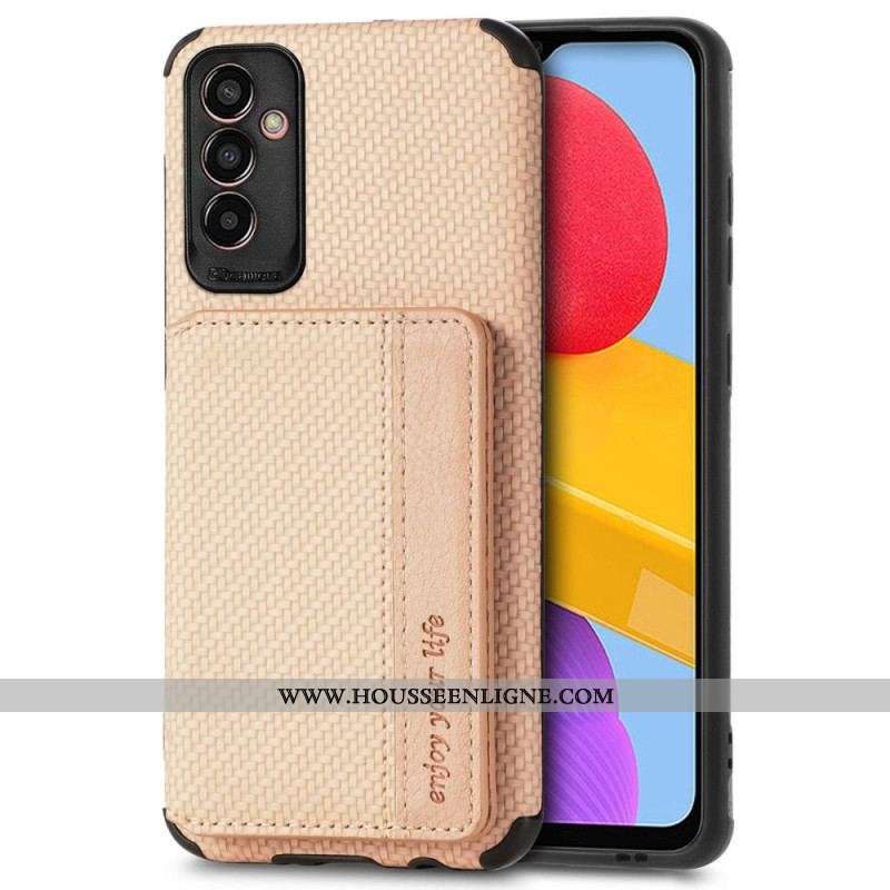 Coque Samsung Galaxy M13 Fibre de Carbone et Portefeuille Magnétique