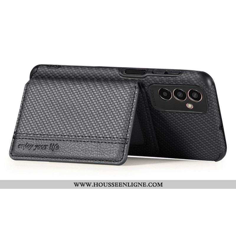 Coque Samsung Galaxy M13 Fibre de Carbone et Portefeuille Magnétique