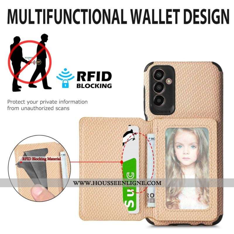 Coque Samsung Galaxy M13 Fibre de Carbone et Portefeuille Magnétique