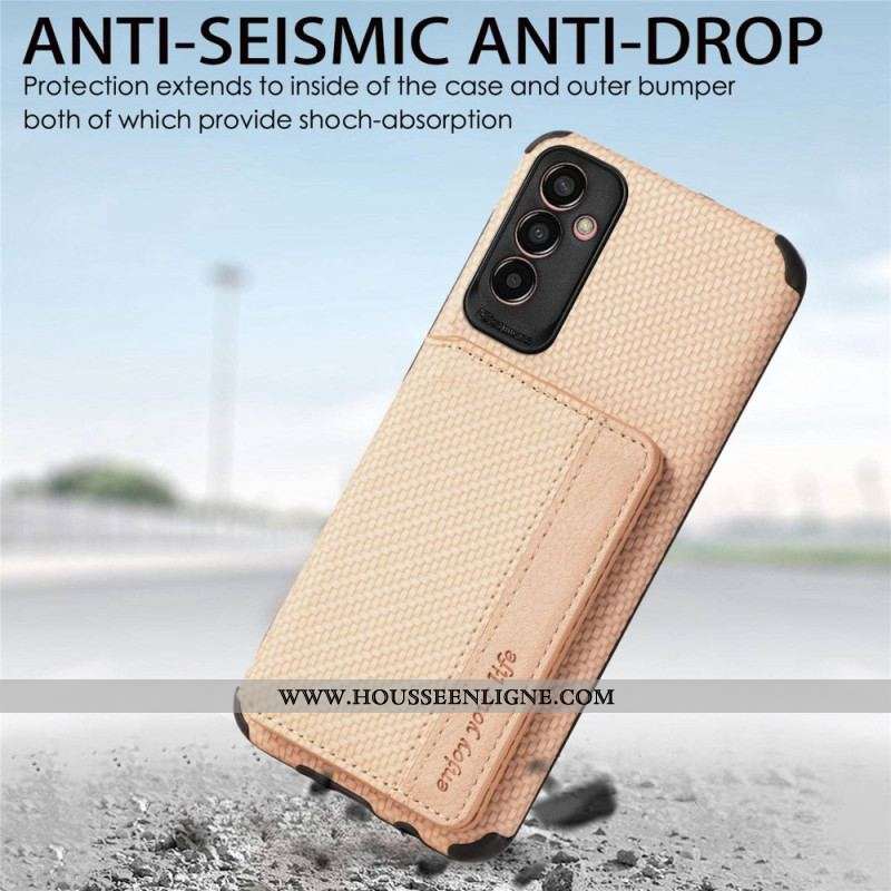 Coque Samsung Galaxy M13 Fibre de Carbone et Portefeuille Magnétique
