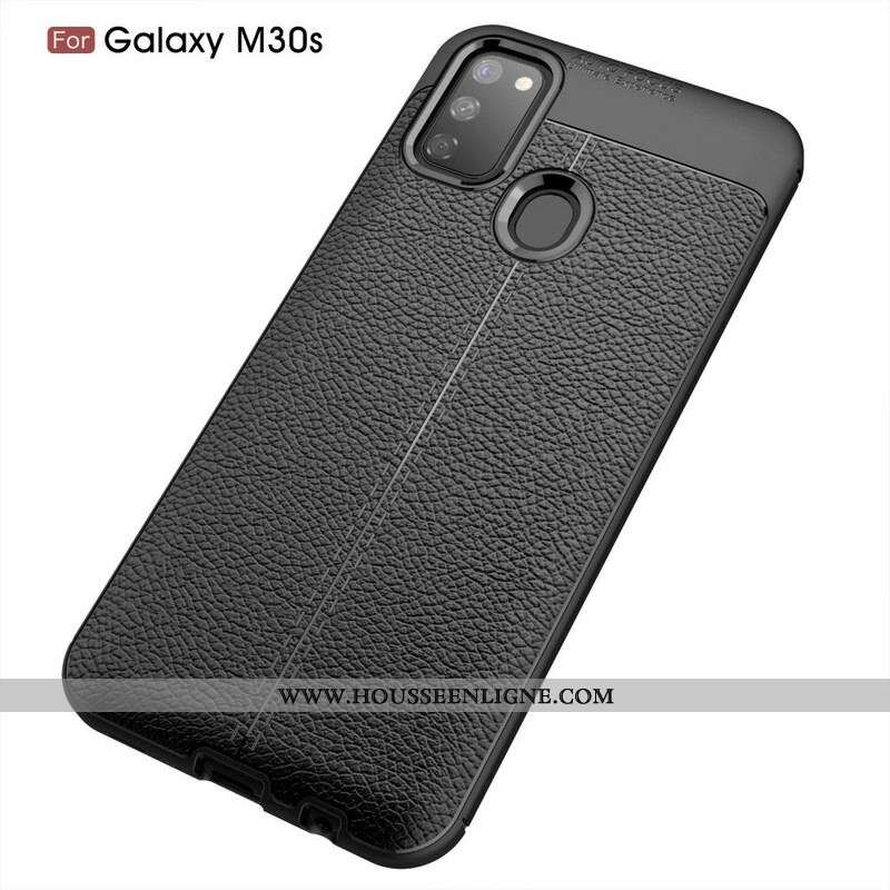 Coque Samsung Galaxy M21 Effet Cuir Litchi Double Line