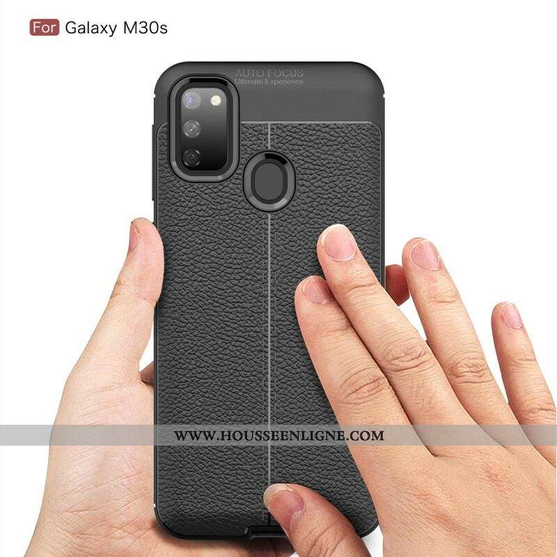 Coque Samsung Galaxy M21 Effet Cuir Litchi Double Line