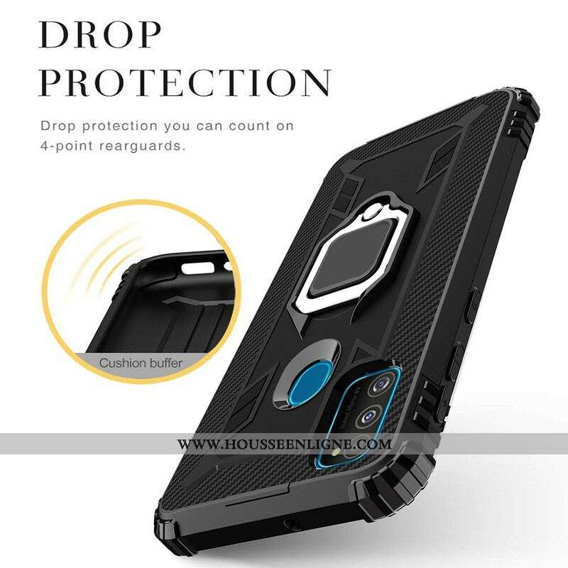 Coque Samsung Galaxy M21 Ring et Fibre Carbone