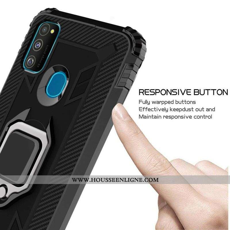 Coque Samsung Galaxy M21 Ring et Fibre Carbone