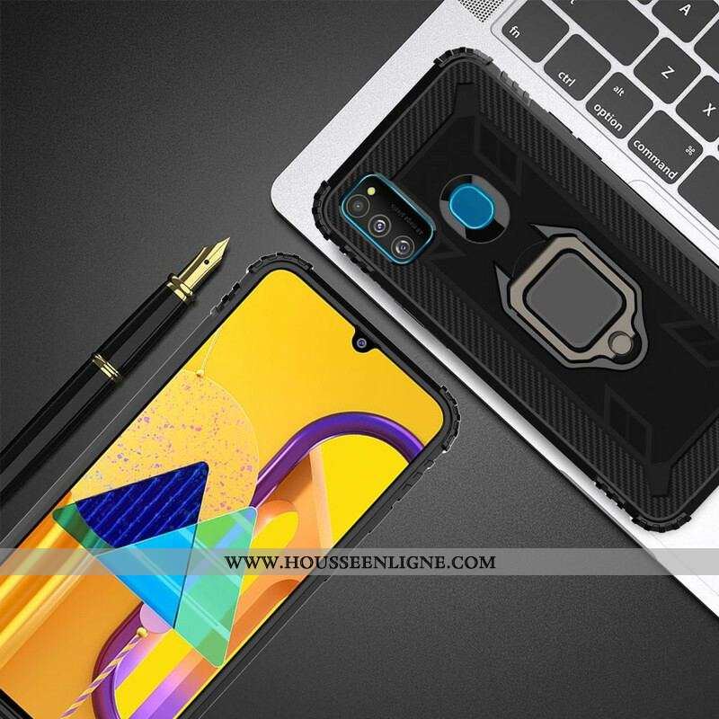 Coque Samsung Galaxy M21 Ring et Fibre Carbone