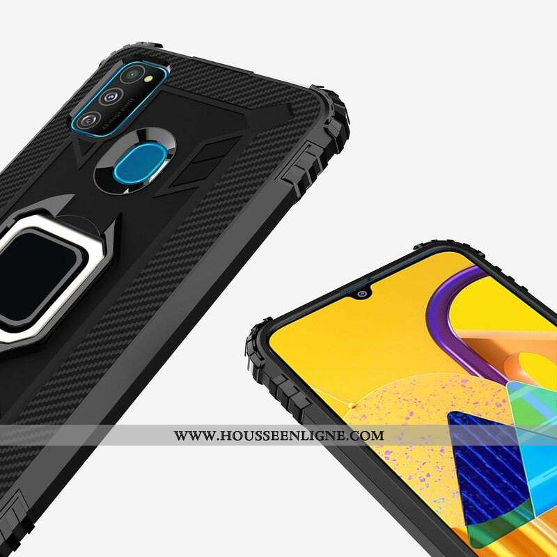 Coque Samsung Galaxy M21 Ring et Fibre Carbone