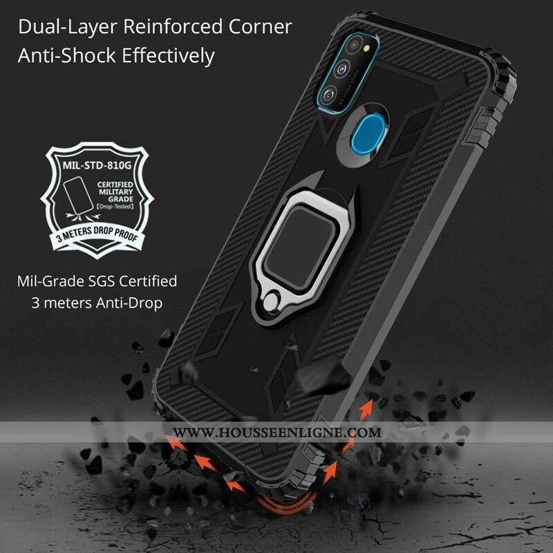 Coque Samsung Galaxy M21 Ring et Fibre Carbone