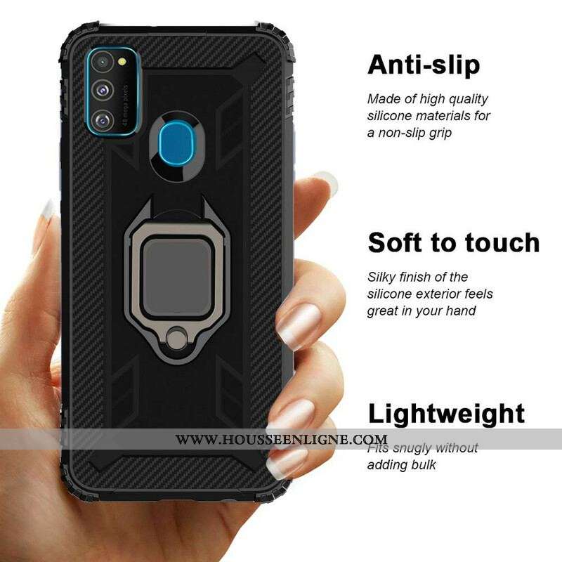Coque Samsung Galaxy M21 Ring et Fibre Carbone