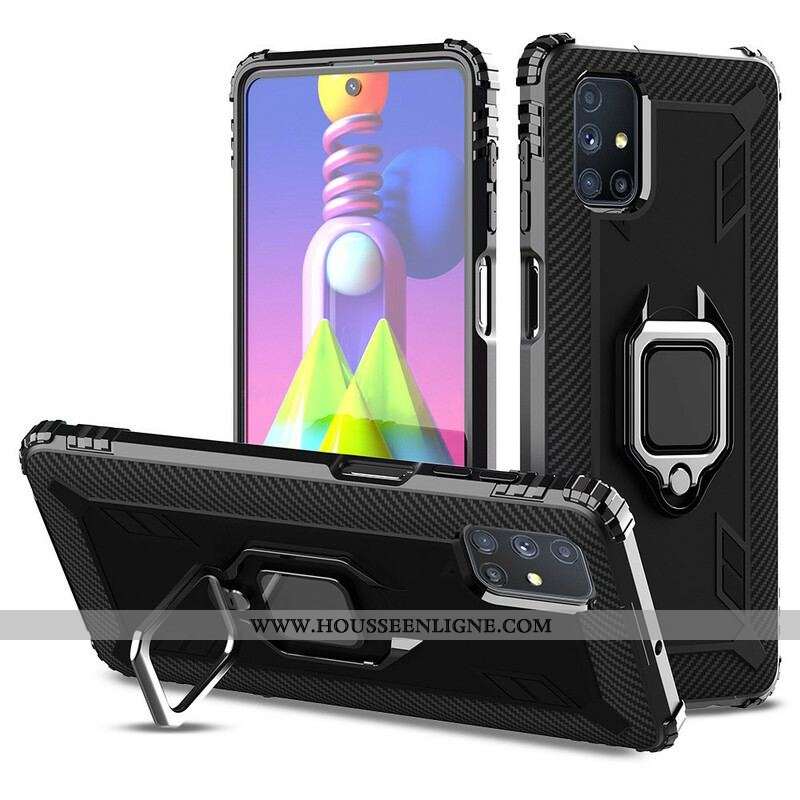 Coque Samsung Galaxy M51 Ring et Fibre Carbone