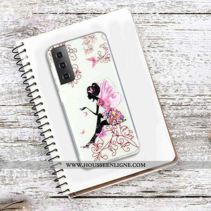 Coque Samsung Galaxy S2 5G Transparente Fée Fleurie