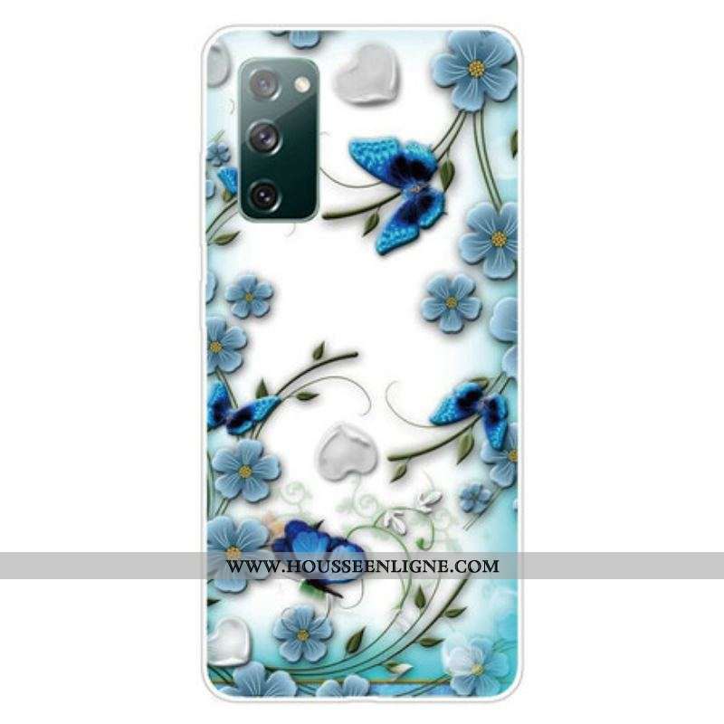 Coque Samsung Galaxy S20 FE Transparente Papillons et Fleurs Rétros