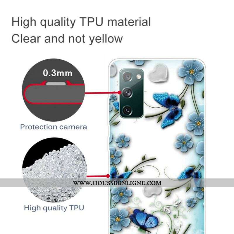 Coque Samsung Galaxy S20 FE Transparente Papillons et Fleurs Rétros