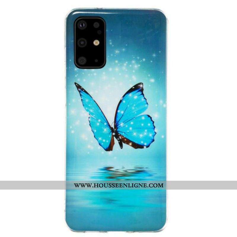 Coque Samsung Galaxy S20 Plus / S20 Plus 5G Papillon Bleu Fluorescente