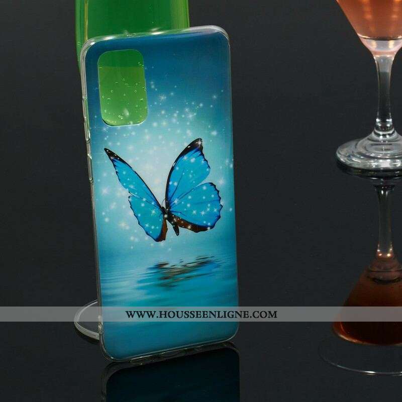 Coque Samsung Galaxy S20 Plus / S20 Plus 5G Papillon Bleu Fluorescente
