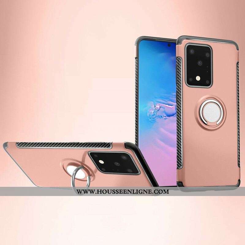 Coque Samsung Galaxy S20 Ultra Fibre Carbone Anneau Métallique
