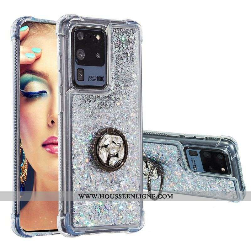 Coque Samsung Galaxy S20 Ultra Paillettes Anneau-Support