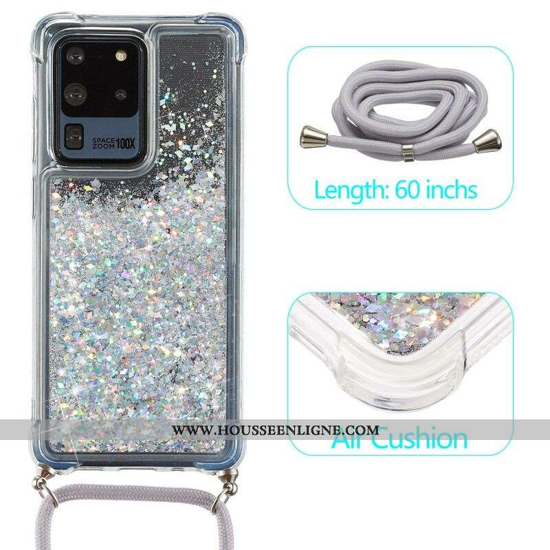 Coque Samsung Galaxy S20 Ultra Paillettes avec Cordon