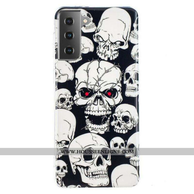 Coque Samsung Galaxy S21 5G Attention Têtes de Mort Fluorescente