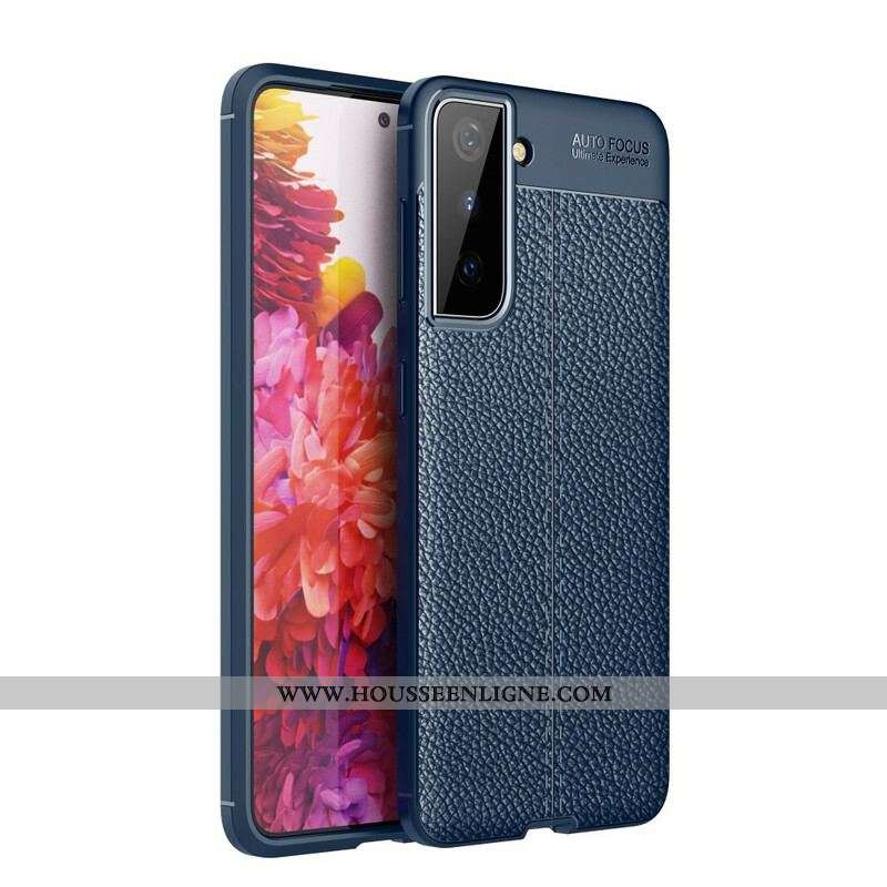 Coque Samsung Galaxy S21 5G Effet Cuir Litchi Double Line
