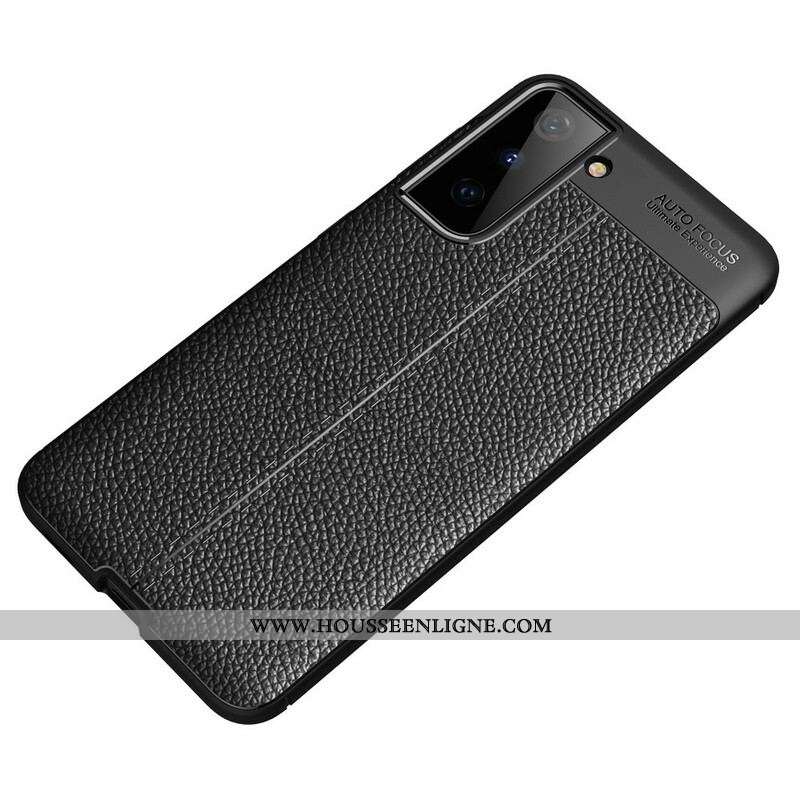 Coque Samsung Galaxy S21 5G Effet Cuir Litchi Double Line