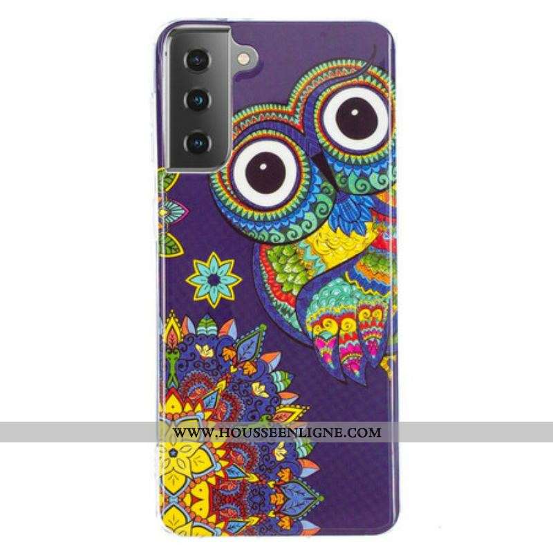 Coque Samsung Galaxy S21 5G Hibou Mandala Fluorescente