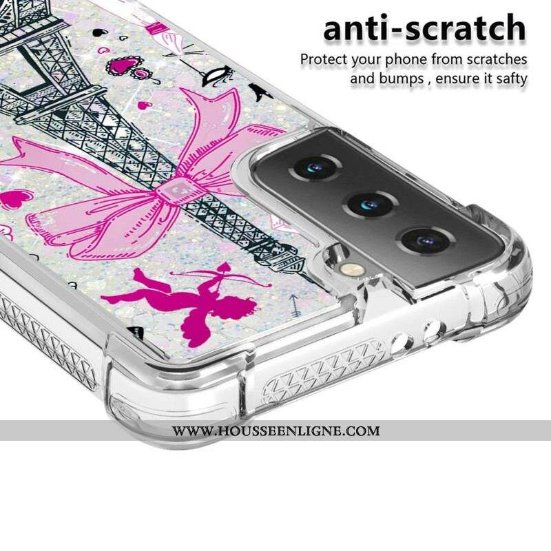 Coque Samsung Galaxy S21 5G La Tour Eiffel Paillettes