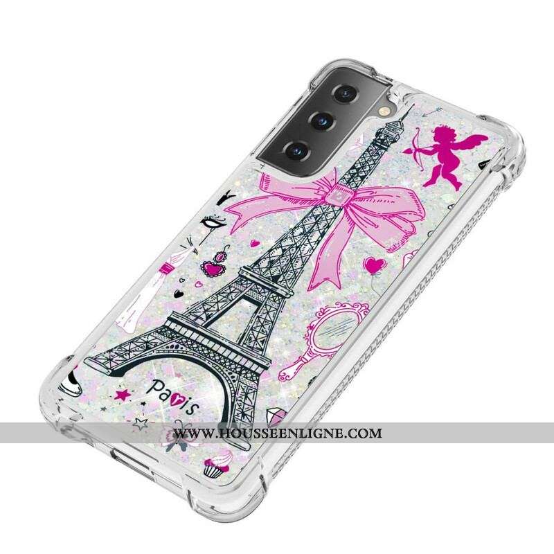 Coque Samsung Galaxy S21 5G La Tour Eiffel Paillettes