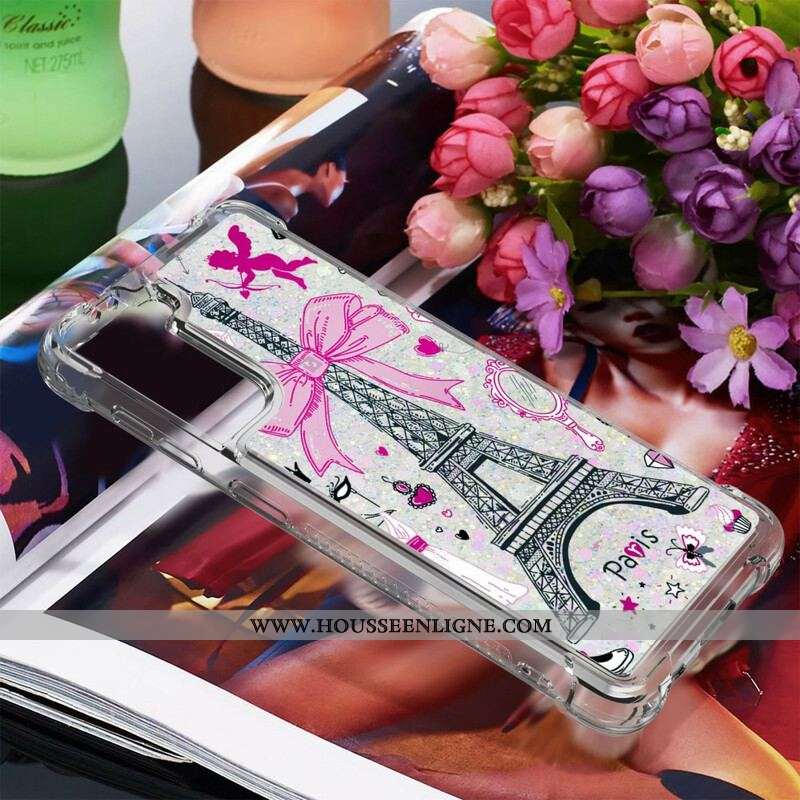 Coque Samsung Galaxy S21 5G La Tour Eiffel Paillettes