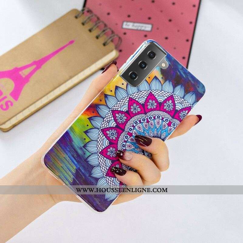 Coque Samsung Galaxy S21 5G Mandala Coloré Fluorescente