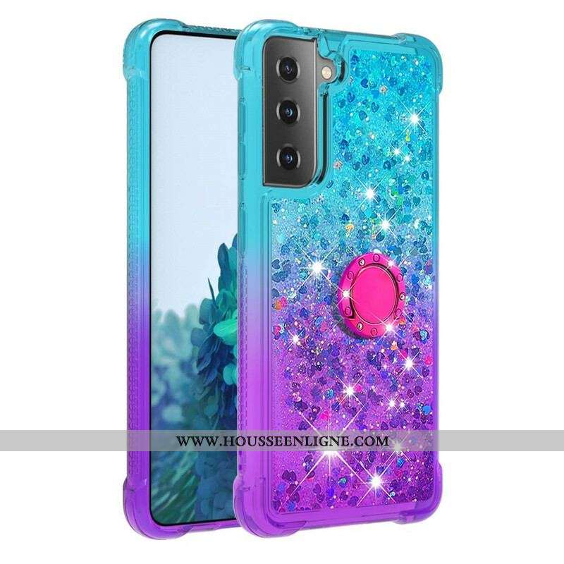Coque Samsung Galaxy S21 5G Paillettes Anneau-Support