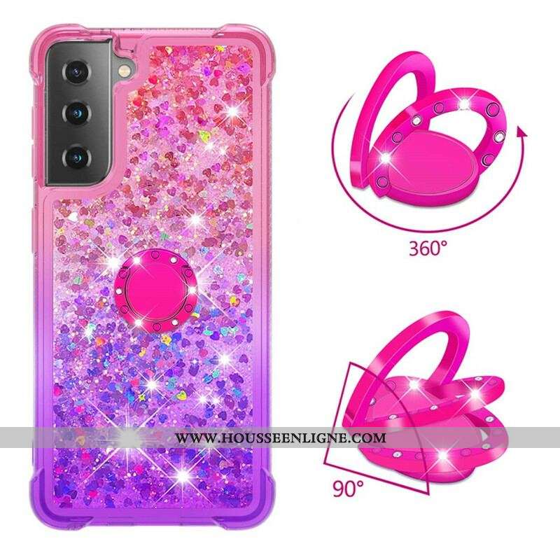 Coque Samsung Galaxy S21 5G Paillettes Anneau-Support
