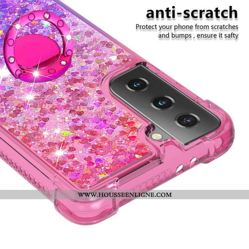 Coque Samsung Galaxy S21 5G Paillettes Anneau-Support
