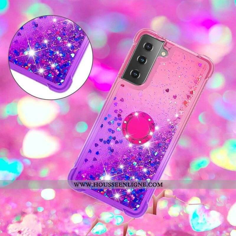 Coque Samsung Galaxy S21 5G Paillettes Anneau-Support