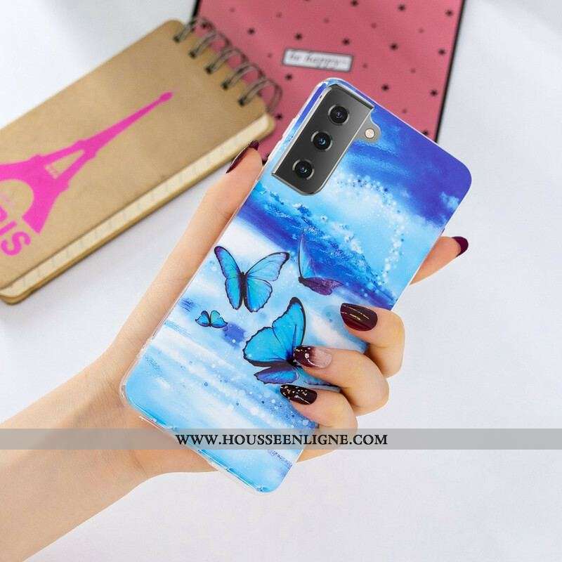 Coque Samsung Galaxy S21 5G Série Papillons Fluorescente