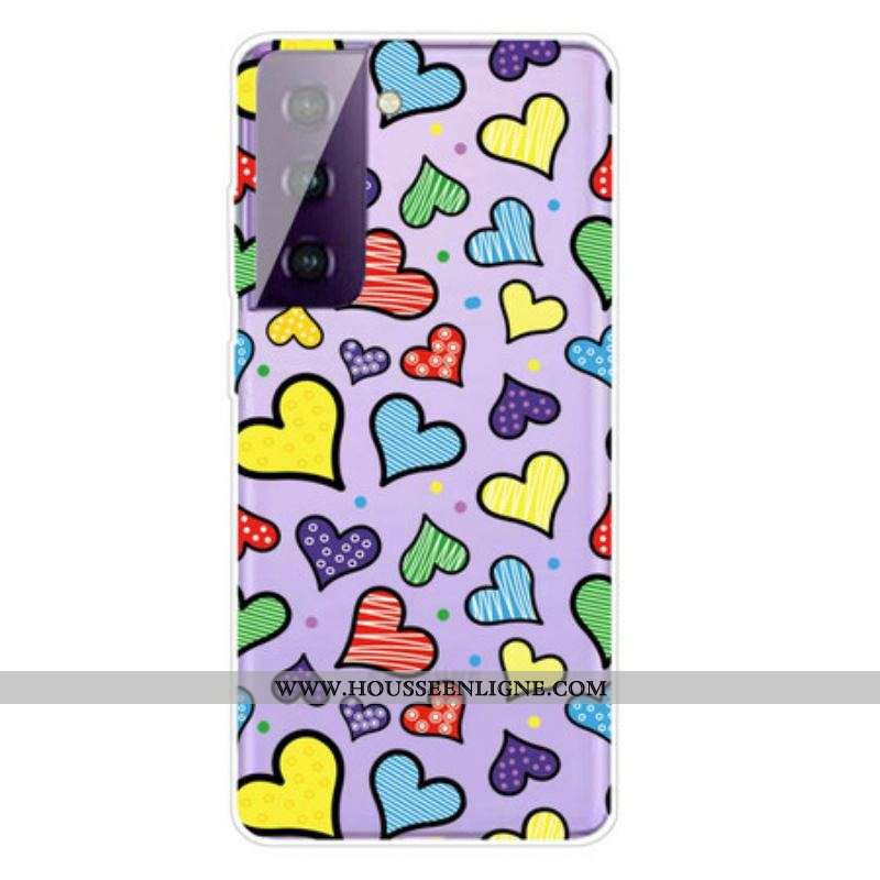 Coque Samsung Galaxy S21 FE Coeurs Multicolores