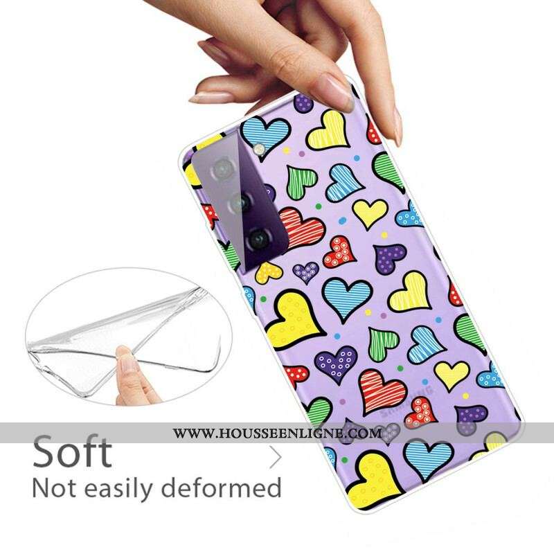 Coque Samsung Galaxy S21 FE Coeurs Multicolores