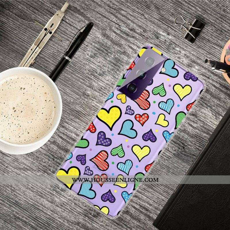 Coque Samsung Galaxy S21 FE Coeurs Multicolores