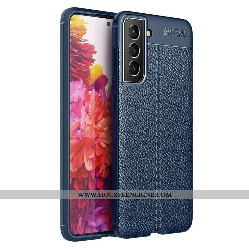 Coque Samsung Galaxy S21 FE Effet Cuir Litchi Double Line