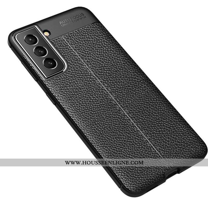 Coque Samsung Galaxy S21 FE Effet Cuir Litchi Double Line