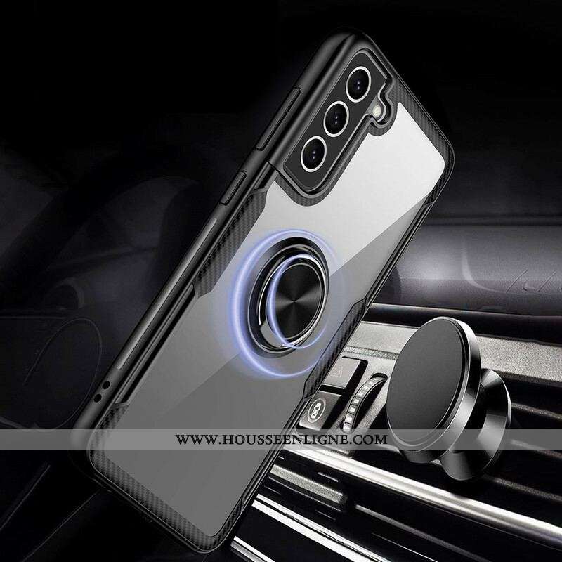 Coque Samsung Galaxy S21 FE Fibre Carbone Anneau Métallique