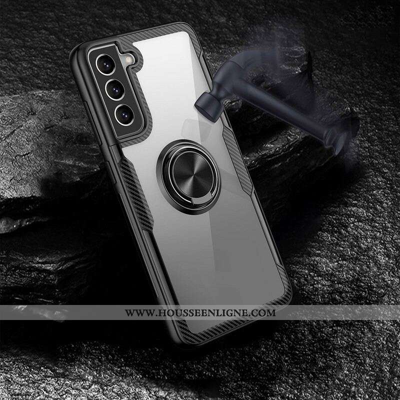 Coque Samsung Galaxy S21 FE Fibre Carbone Anneau Métallique