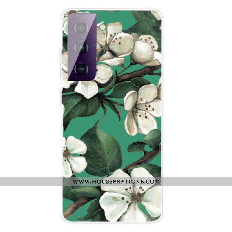 Coque Samsung Galaxy S21 FE Fleurs Blanches Peintes