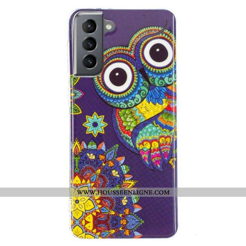 Coque Samsung Galaxy S21 FE Hibou Mandala Fluorescente