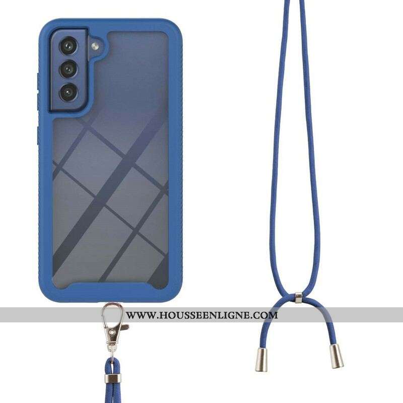 Coque Samsung Galaxy S21 FE Hybride avec Cordon et Contour Coloré
