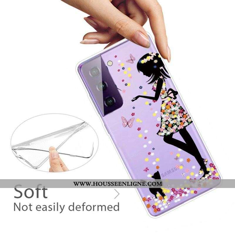 Coque Samsung Galaxy S21 FE Jolie Tête Fleurie