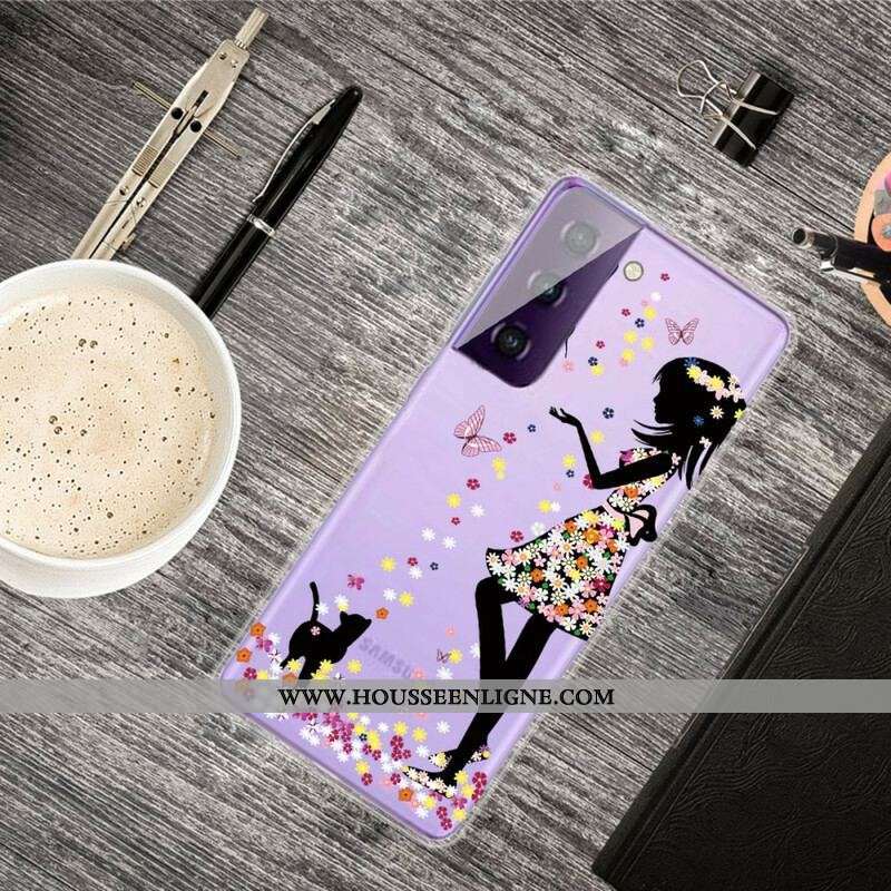 Coque Samsung Galaxy S21 FE Jolie Tête Fleurie