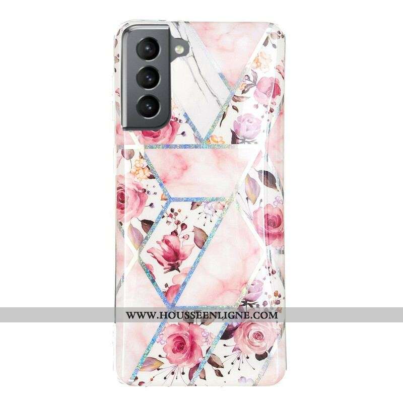 Coque Samsung Galaxy S21 FE Marbrée Fleurs