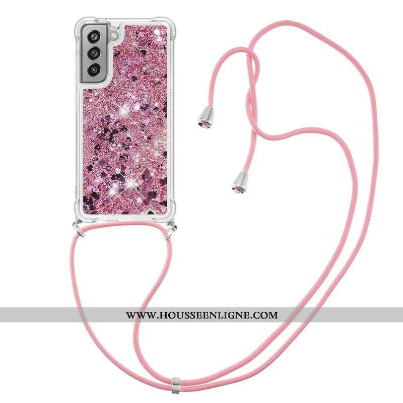 Coque Samsung Galaxy S21 FE Paillettes et Cordon