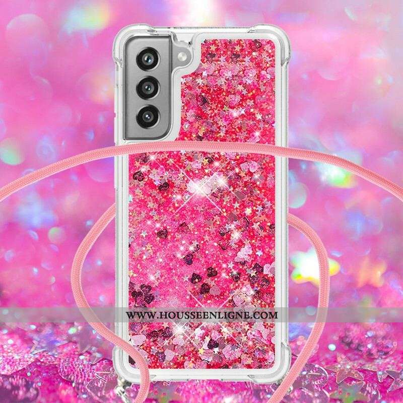 Coque Samsung Galaxy S21 FE Paillettes et Cordon